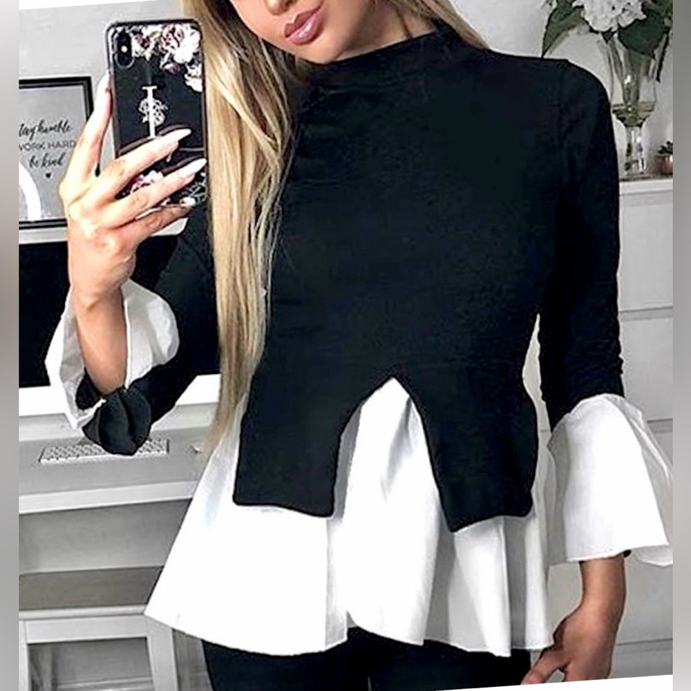 Couture Two Tone Ruffle Hem Sweater